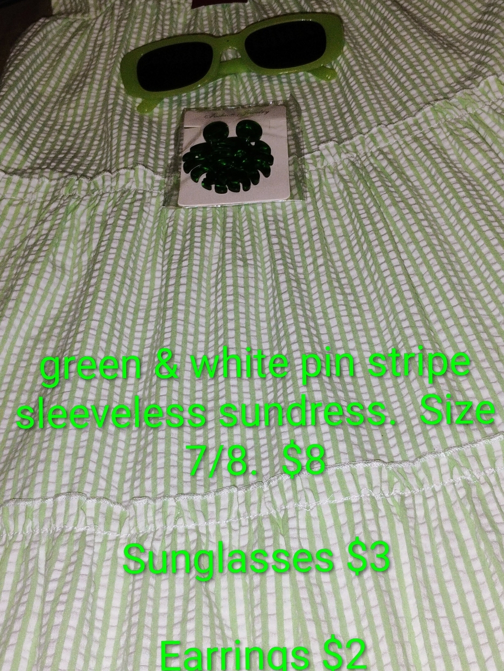 Green and White Pinstripe Sundress with Green Sunglasses